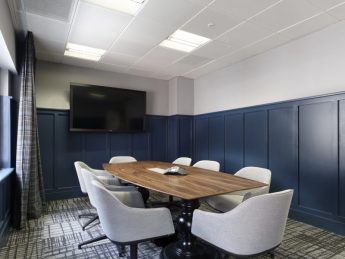 Smartly coloured blue office meeting room in Mayfair
